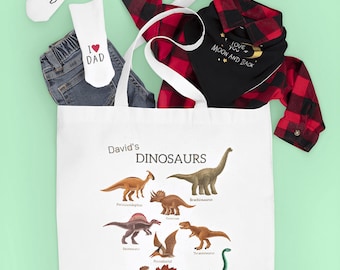 Personalized Kids Dinosaur Tote Bag - Cotton Canvas - 16" (W) x 15" (H) - Dinosaur Gifts