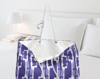 Purple Contemporary Print Weekender Bag, Personalized Weekender Bag, Purple Shopper Bag, Overnight Travel Bag, Vacation Bag, Large Tote Bag