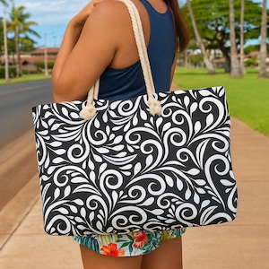 Personalized Monochrome Weekender Tote - Rope Handles - T Bottom - 24 inches x 13 inches - Oversized Tote Bag for Women immagine 3