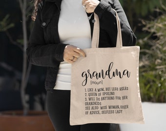 Grandma Definition Tote Bag / Grandma Gift / New Grandma Gift / Grandma Bag / Cotton Canvas / 15" x 16" Size / Graphic on Both Sides