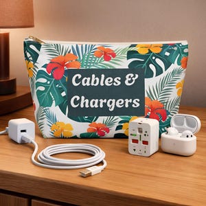 Personalisierte tropische Blumenkosmetiktasche - T-Bottom Zubehör Tasche - Kabel & Ladegeräte Organizer - Federmäppchen - 2 Größen Bild 3