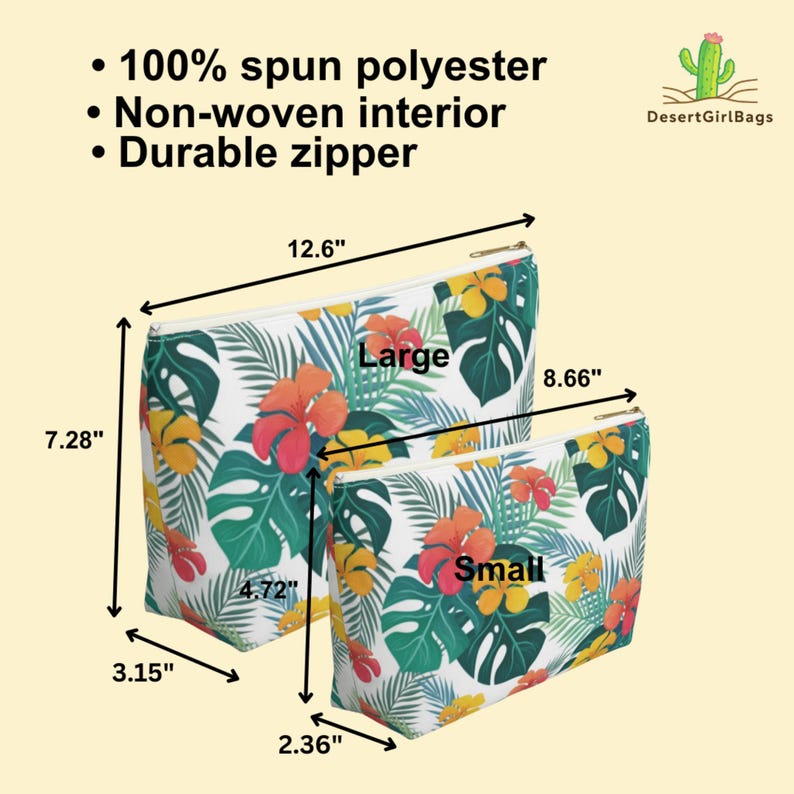 Personalisierte tropische Blumenkosmetiktasche - T-Bottom Zubehör Tasche - Kabel & Ladegeräte Organizer - Federmäppchen - 2 Größen Bild 5