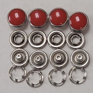 1 dozen(12pcs) complete sets-4 part nylon western pearl snap fastener-red-7/16&quot; diameter pearl.  made in USA