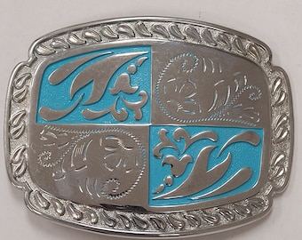 Western belt buckle-silver & turquoise buckle-made in usa