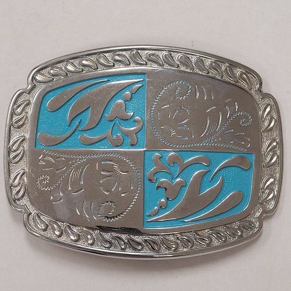 Western belt buckle-silver & turquoise buckle-made in usa