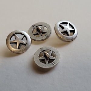 1 dozen(12 pcs)Texas Star button.  metal. ligne 32-3/4&quot; diameter.  Old-silver