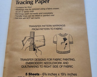 Dritz wax free Tracing Paper.  5 sheets enclosed of white yellow orange red and blue.