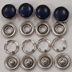 1 dozen(12pcs)complete sets-western Polyester pearl snap-navy-size 18-7/16" diameter-complete sets-made in the USA