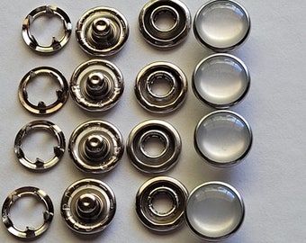 Polyester pearl snap-1 dozen, WHITE, silver rim-size 18-7/16" diameter-complete sets-