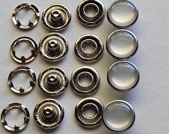 1 dozen(12 pcs)complete sets-size 18-7/16" diameter-Polyester pearl snap-WHITE, silver rim-made in the usa