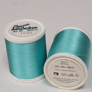 Madeira Embroidery thread, #40 Rayon.  1100 yd spool.  #1045 BLUE GREEN