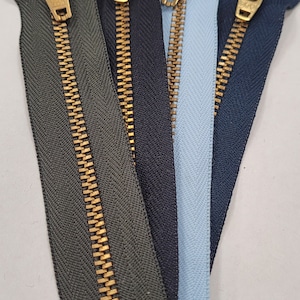 YKK® #4.5,   9&quot; heavy duty brass jean zippers-open top, closed bottom-made in USA
