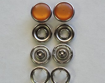 Polyester pearl snap-1 dozen, ORANGE, silver rim-size 18-7/16" diameter-complete sets-