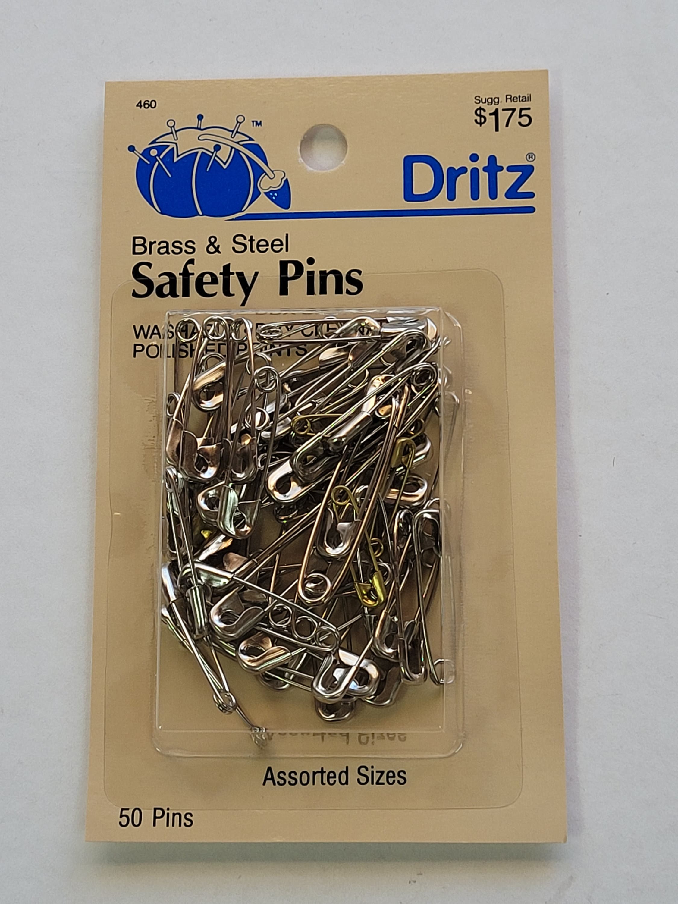 Dritz® 50-Spille di sicurezza, ottone e acciaio. Misure assortite