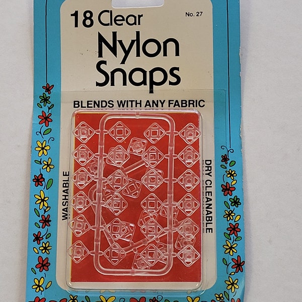 Collins 18 clear Nylon Snaps, 1/4", blends with any fabric. washable/dry cleanable.