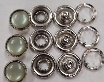 1 docena (12 piezas) de juegos completos: broches de perlas de poliéster estilo western, color verde claro, tamaño 16, diámetro de 3/8". Fabricados en EE. UU.