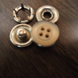 TAN button look poly pearl snap fastener-4 part snap-size 18 7/16&quot; diameter.  1 dozen-made in the USA