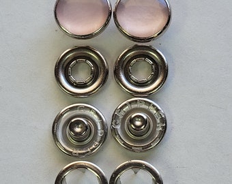 Polyester pearl snap-1 dozen, PINK, silver rim-size 18-7/16" diameter-complete sets-