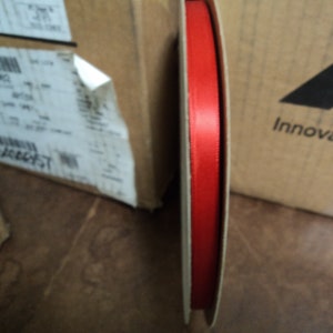 Offray-3/8&quot; 100 yards-satin ribbon, red double sided(face), made in the usa
