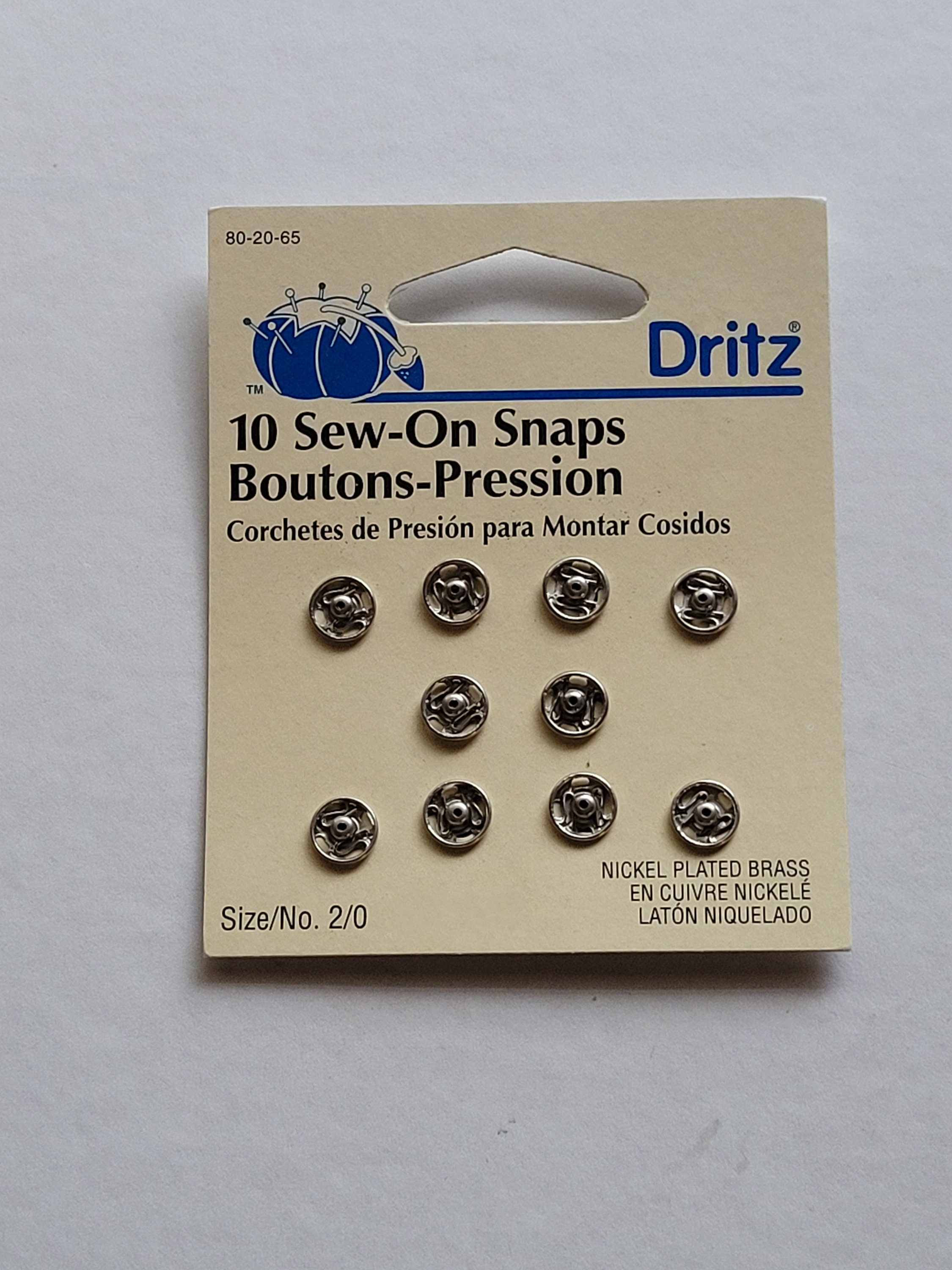Dritz 8 Sew-On Snaps Nickel Size 1