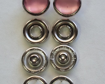 1 dozen(12 PCS)complete sets-ROSE, poly pearl, silver rim-size 18-7/16&quot; diameter-made in USA