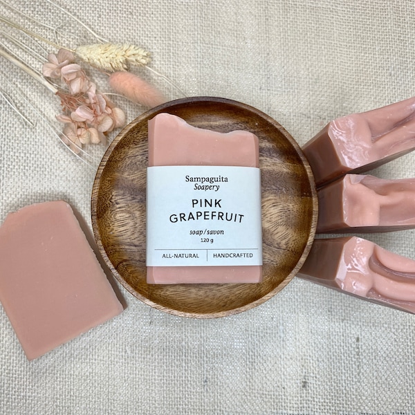 Pink Grapefruit Soap - natural, cold process, pink grapefruit essential oil, kaolin rose clay, shea, citrus,  zero-waste, plastic-free