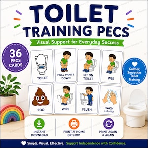 Paquete de tarjetas visuales imprimibles PECS para el entrenamiento en el uso del inodoro, para autismo y necesidades educativas especiales (descarga digital)