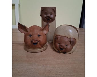 UCTCIジャパン ハッピーピッグ陶器ナプキン、カトラリーホルダー、豚の頭