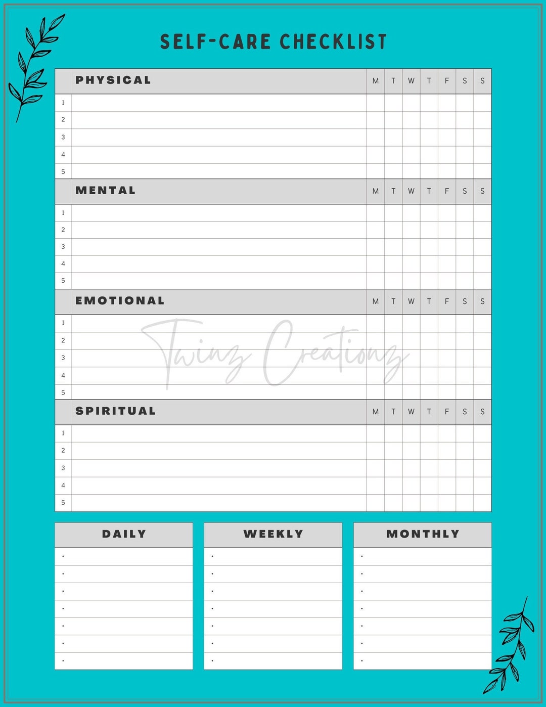 Self Care Checklist Printable Bundle - Etsy Australia