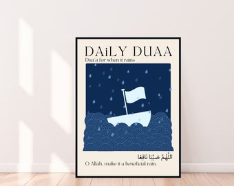 DAiLY DUAA | Duaa for when it rains | Islamic wall poster | line art waves | ocean print | rainy day | rainy aesthetic | dearAYISATily