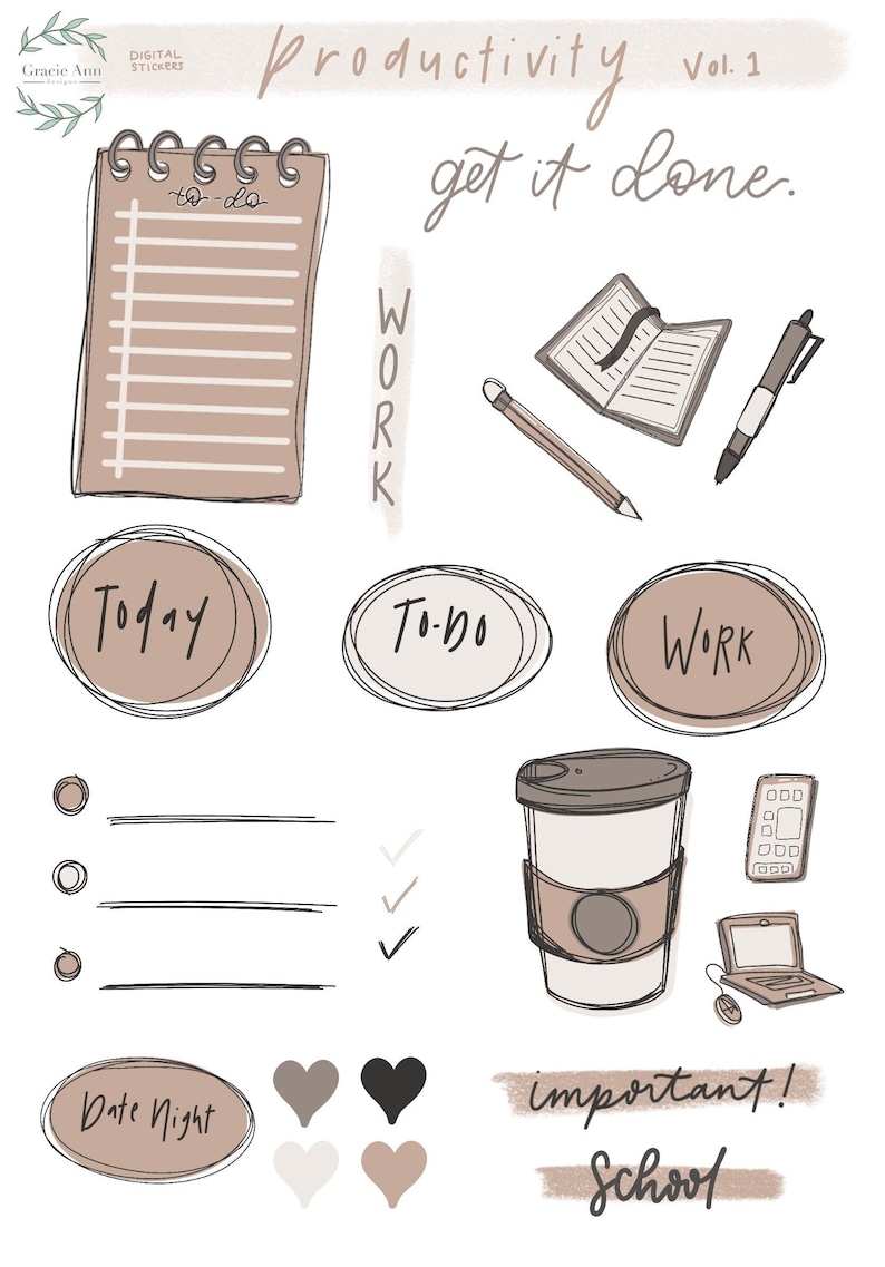 Neutral Productivity Digital Planning Stickers - Etsy