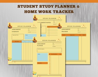 College Student Study Planner, Printable Student Planner, Study Planner, School Planner, Planner, Homework Tracker Planner, Instant Download
