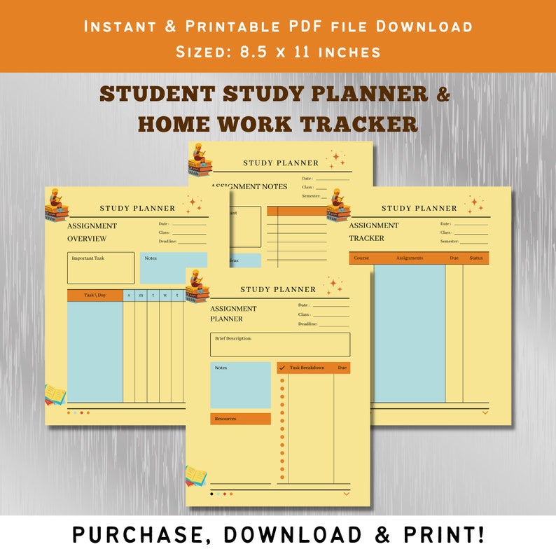 College Student Study Planner, Printable Student Planner, Study Planner, School Planner, Planner