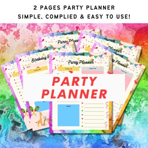 Sjabloon voor feestplanning, feestgastenlijst, feestbudget, boodschappenlijst, feestchecklist PDF-planner, verjaardag, afdrukbare verjaardagsplanner