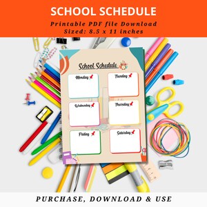 Afdrukbaar dagelijks schoolschema, schoolschema, dagelijkse schoolactiviteiten, planner, schoolplanner, dagelijks schema van school, downloadbaar