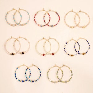 Glass Beaded Hoop Earrings, Colorful Beaded Earrings, Medium Seed Beaded Hoop Earrings image 9