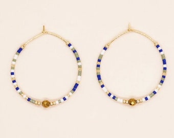 Glass Beaded Hoop Earrings, Colorful Beaded Earrings, Medium Seed Beaded Hoop Earrings