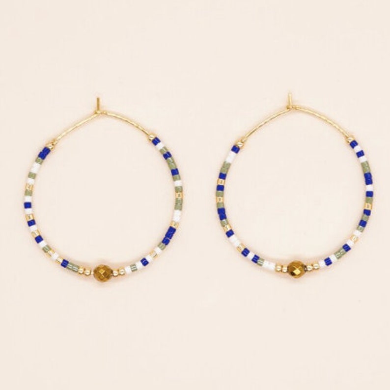 Glass Beaded Hoop Earrings, Colorful Beaded Earrings, Medium Seed Beaded Hoop Earrings 5