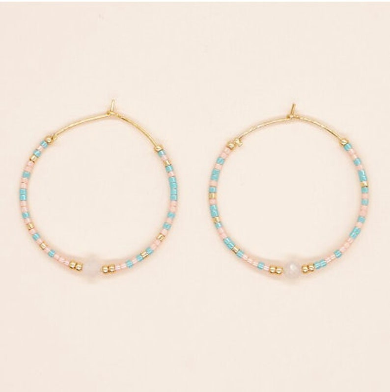 Glass Beaded Hoop Earrings, Colorful Beaded Earrings, Medium Seed Beaded Hoop Earrings 3