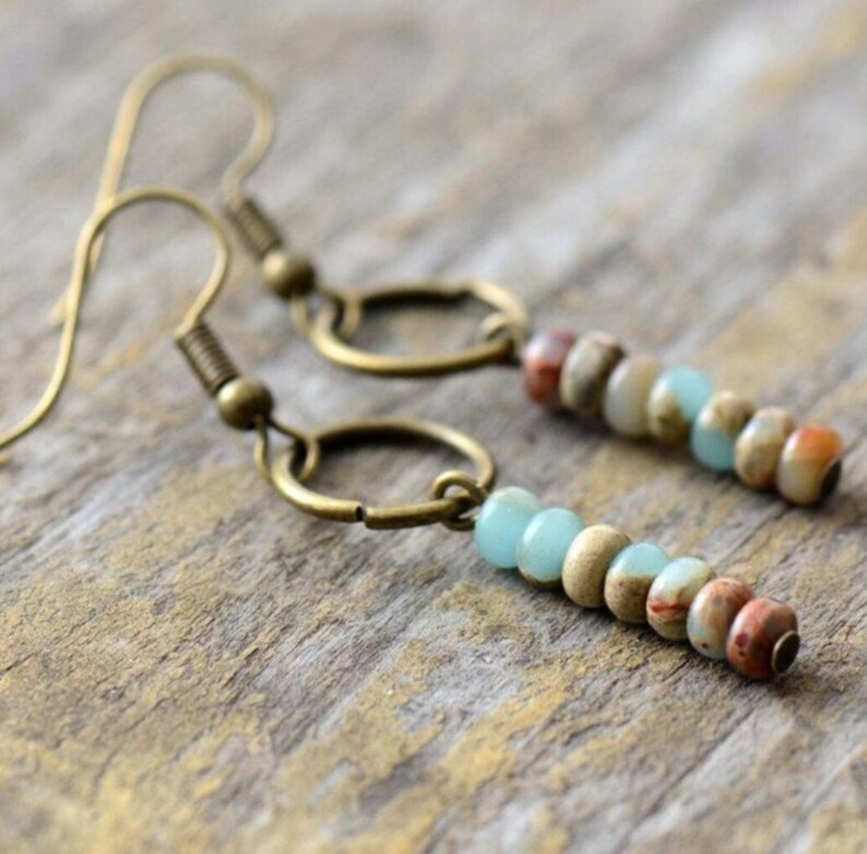 Stone Beaded Healing Earrings Natural Gemstone Dangle Etsy