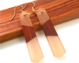 Wood and Resin Earrings, Handmade Earrings, Hippie Resin Earrings, Boho Earrings, Dangle & Drop Earring, Statement Earrings, Acrylic Earring