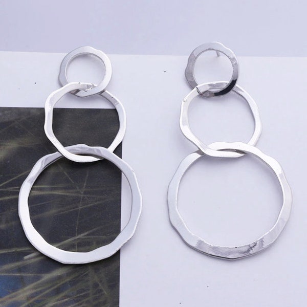 Circle Earrings, Triple Circle Dangle Earrings, Geometric Earrings, Holiday Earrings