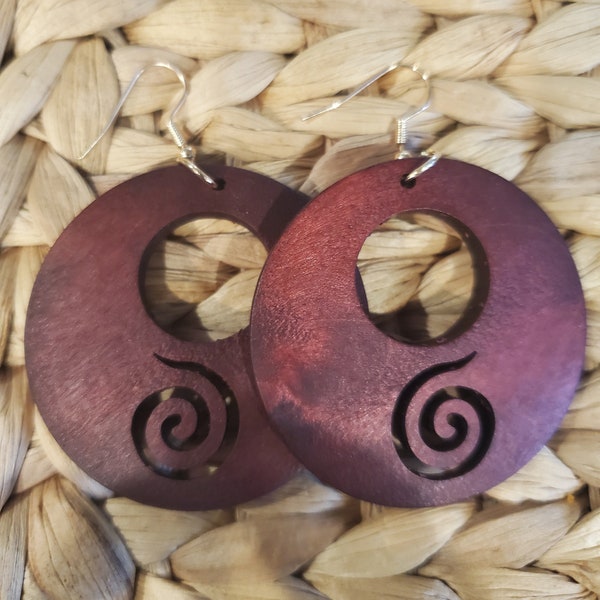 Spiral Snail Pendant Earrings, Boho Earrings, Wood Pendant Earrings, Handmade Wood Jewelry, Dangle Earring, Wooden Earrings