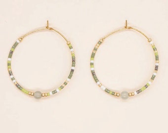 Glass Beaded Hoop Earrings, Colorful Beaded Earrings, Medium Seed Beaded Hoop Earrings