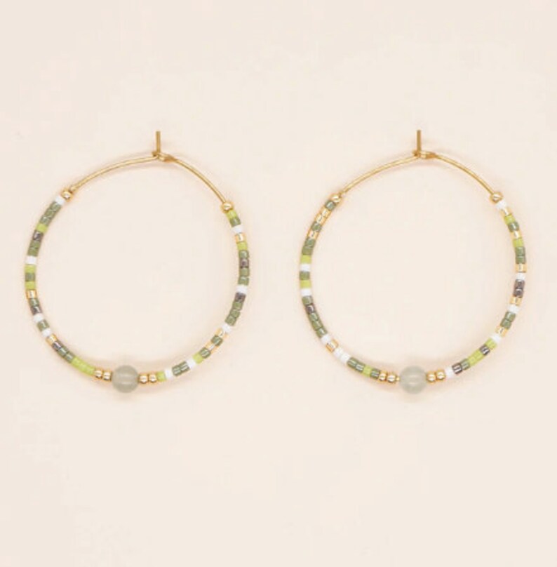Glass Beaded Hoop Earrings, Colorful Beaded Earrings, Medium Seed Beaded Hoop Earrings 2