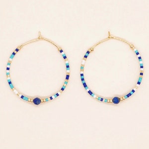 Glass Beaded Hoop Earrings, Colorful Beaded Earrings, Medium Seed Beaded Hoop Earrings 6