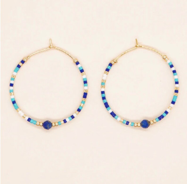 Glass Beaded Hoop Earrings, Colorful Beaded Earrings, Medium Seed Beaded Hoop Earrings 6