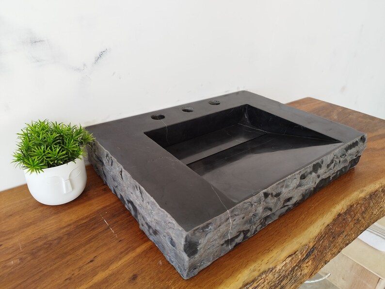 Rectangle Bathroom Sink Naturel Blast Model Black Hidden Etsy