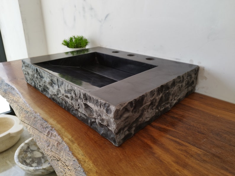 Rectangle Bathroom Sink Naturel Blast Model Black Hidden Etsy