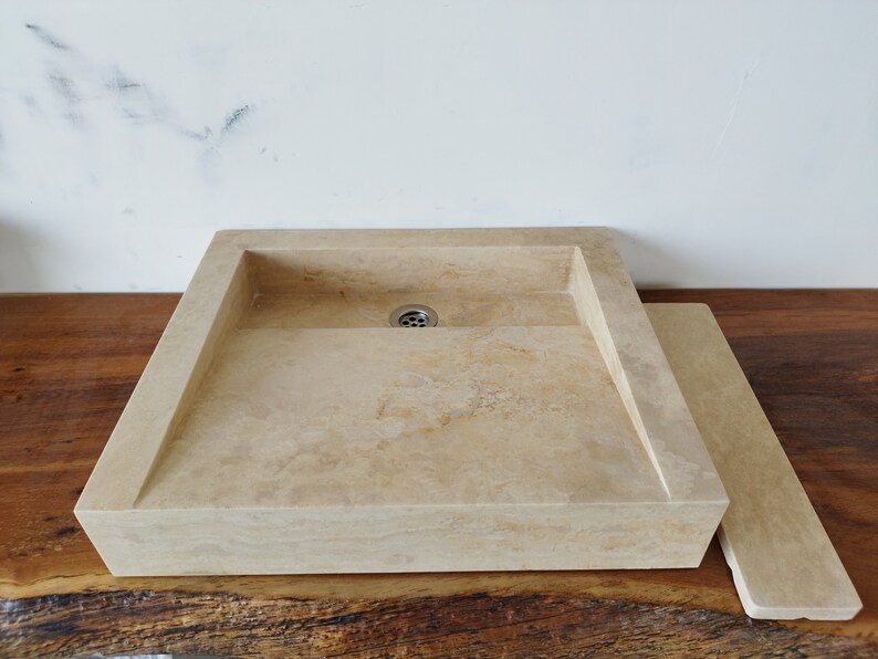 Travertine Bathroom Sink Rectangle Hidden Drain Sink Sink Vanity Marble